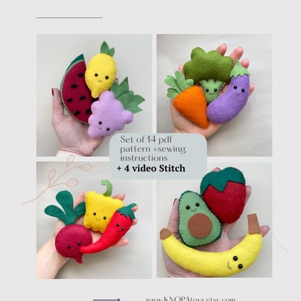 Felt sewing food pattern vegetables plush fruit stuffed pattern kawaii plush play food kitchen avocado ornament plush sewing pattern