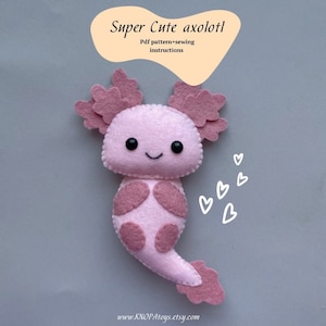 Axolotl plush pattern pdf felt sewing ornament kawaii plush felt animal pattern axolotl toy DIY felt nursery video stitch sea animals