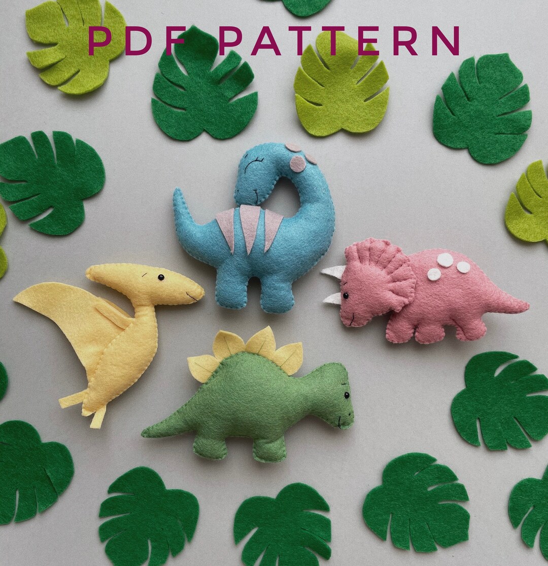 Set of 4 PDF Dinosaurs Patterns, Sewing Felt Toy, PDF Digital Download