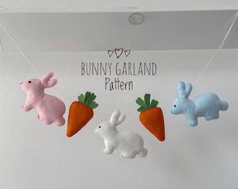 Ostergirlande Hase PDF-Muster DIY Kaninchen und Karotte Tutorial Digitaler Download Kinderzimmer Dekor Girlande Geschenk für Babyparty Ostergeschenk