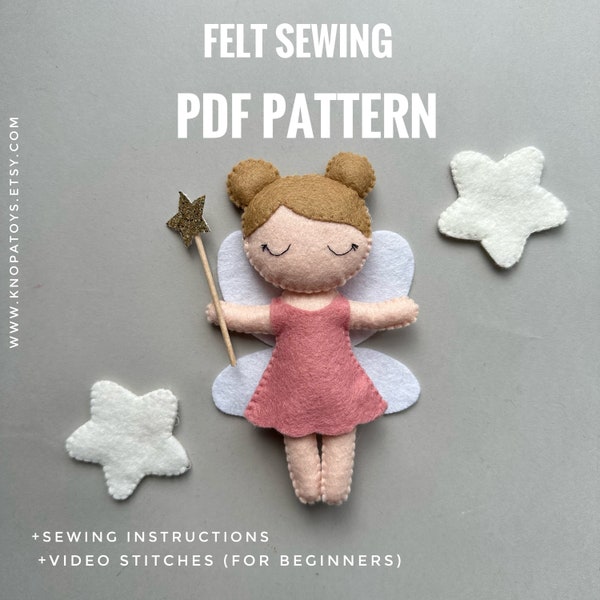Felt sewing plush pattern tooth fairy ornament kawaii plushie pattern for beginners tutorial stuffed toy fairy doll pattern handmade toy