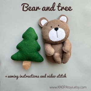 Bear and tree plush pattern felt sewing ornament bear woodland animals kawaii plushie pattern cute handmade plush birthday gift Christmas