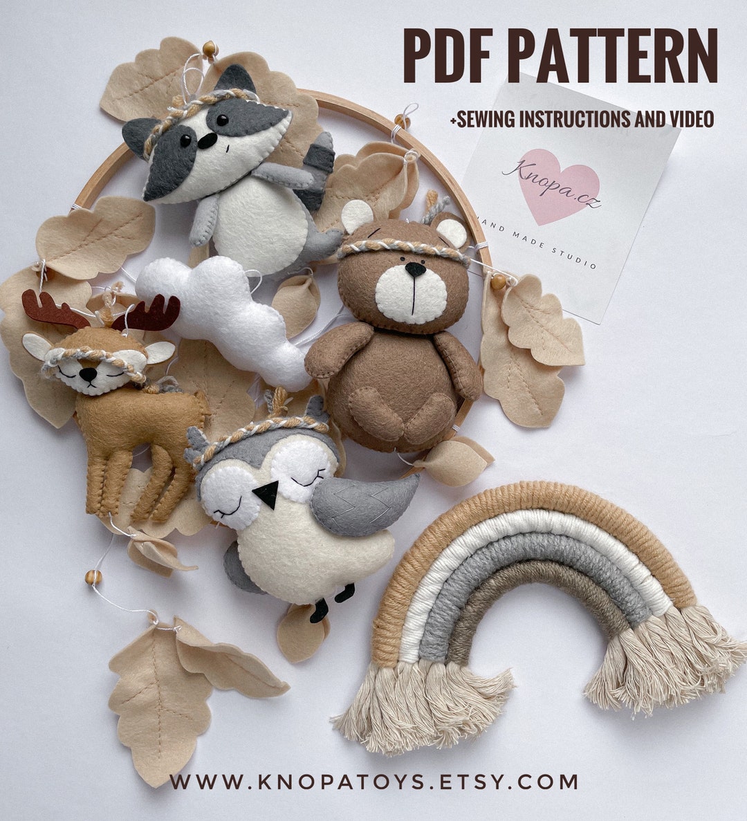 Set of 6 Pdf Pattern Woodland Baby Mobile Diy Tutorial Felt Animals ...