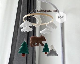 Baby mobile pattern bear ornament woodland animals DIY felt mobile pattern bear kawaii plushie handmade gift new baby for baby shower