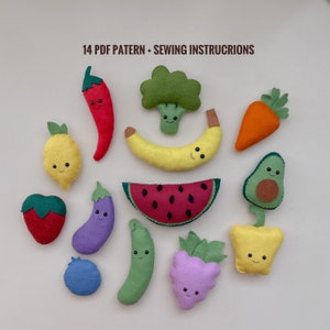 Felt food pattern PDF Miniature food Pretend play Avocado Felt play food Fruits and Vegetables vegan gift Fake food PDF digital download