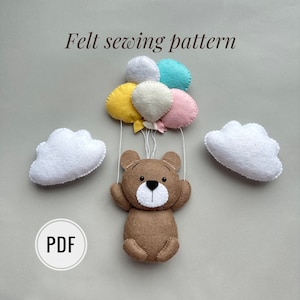 Bear ornament felt pattern kawaii plush teddy bear felt animals handmade plush baby mobile pattern nursery decor woodland animal and balloon