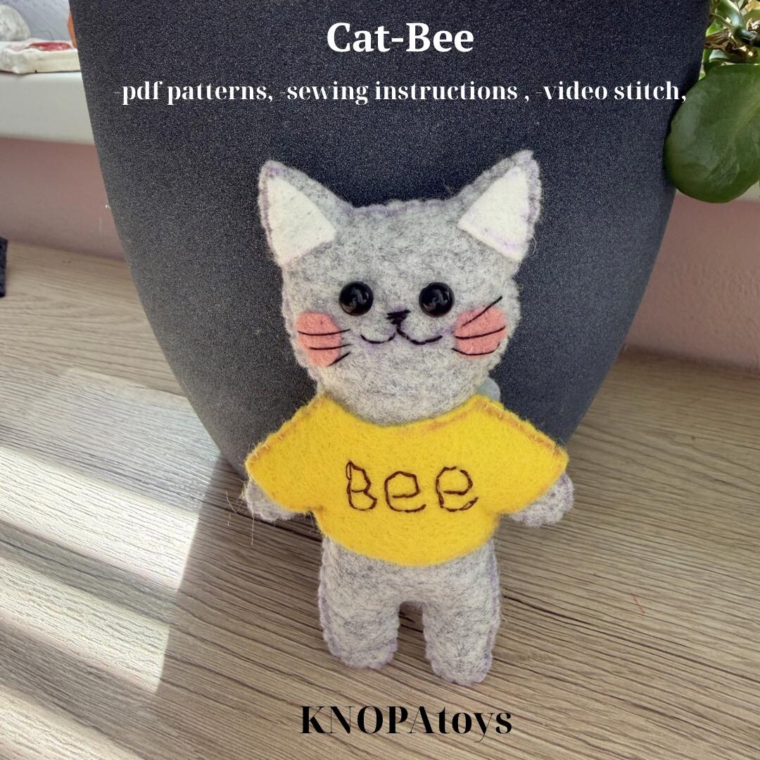Felt Cat Sewing Pattern PDF, Cute Cat Bee Plush Pattern, Kawaii Felt ...
