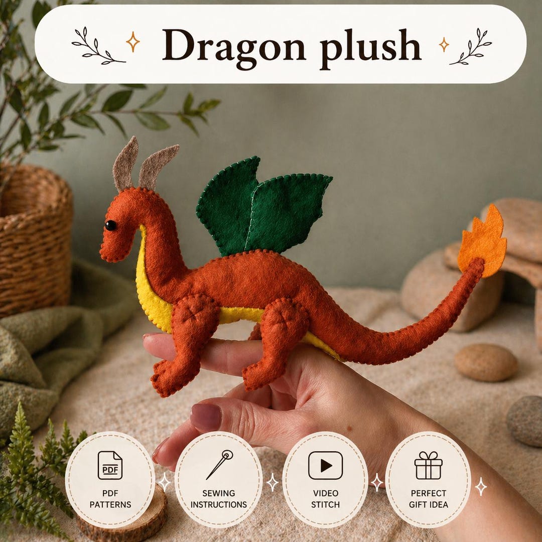 Dragon Plush Sewing Pattern PDF, Felt Dragon Toy Pattern, DIY Plushie ...