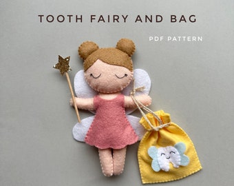 Set of 2 pdf pattern tooth fairy ornament felt sewing cute plushie pattern handmade baby tooth bag doll plush pattern gift idea funny toy