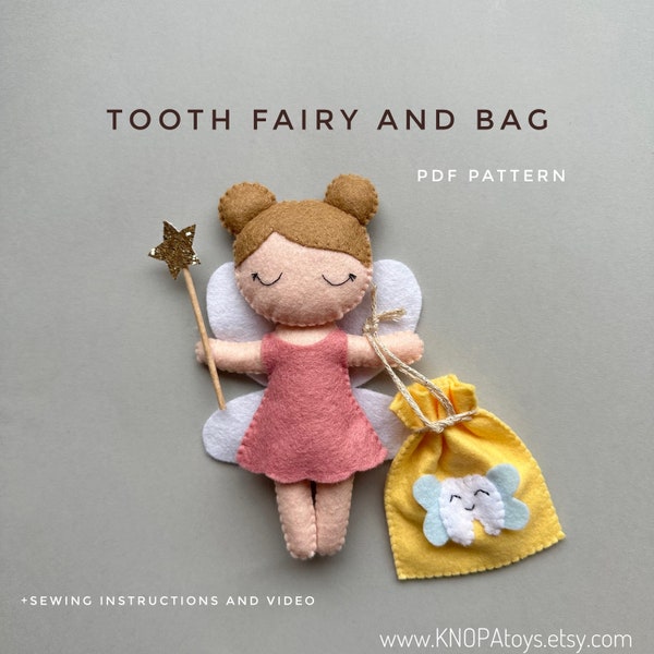 Set of 2 pdf pattern tooth fairy ornament felt sewing cute plushie pattern handmade baby tooth bag doll plush pattern gift idea funny toy