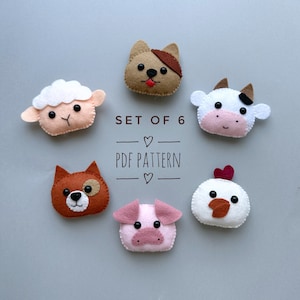 Peut inclure: Ensemble de six patrons de tête d'animaux en feutre pour la couture. Les patrons comprennent une vache, un cochon, un poulet, un mouton, un chien et un renard. Les patrons sont au format PDF.
