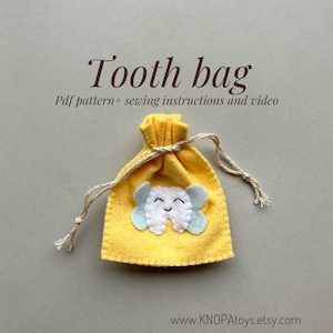 Tooth fairy bag pdf pattern tooth ornament felt sewing bag pattern handmade tooth bag for kids funny fairy ornament cute gift idea
