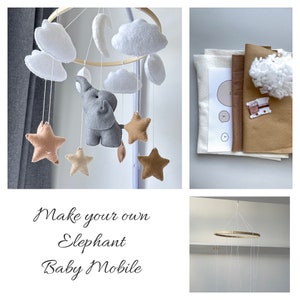Make your own baby mobile craft kit diy felt sewing Elephant nursery decor do it yourself baby shower gift newborn nursery handmade plush
