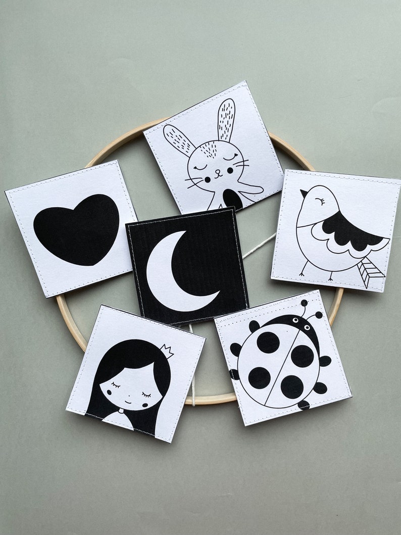Cartões sensoriais preto e branco de alto contraste para bebês, download digital de flashcards Montessori, brinquedo de desenvolvimento para recém-nascidos, presente para chá de bebê imagem 9