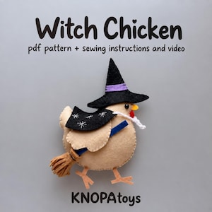 Rolig Halloween-kycklingplyschleksak PDF-mönster, filthäxa, läskig dekoration, direktnedladdning