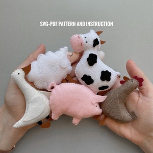 Svg pattern Farm animals Set of 5 pdf svg pattern Digital download sewing pattern farm ornament plushie toy pattern baby mobile pattern cow