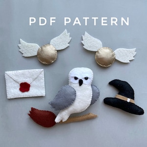 Set of 5 Funny ornament felt decor owl ornament PDF plush pattern gift best friend ornament Digital Download DIY
