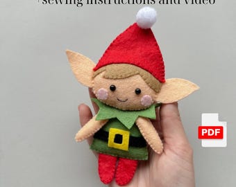 Adorno de elfo de Navidad pdf patrón de fieltro divertido adorno lindo hecho a mano kawaii hecho a mano Elf st Patric día decoración peluche patrón muñeca juguetes