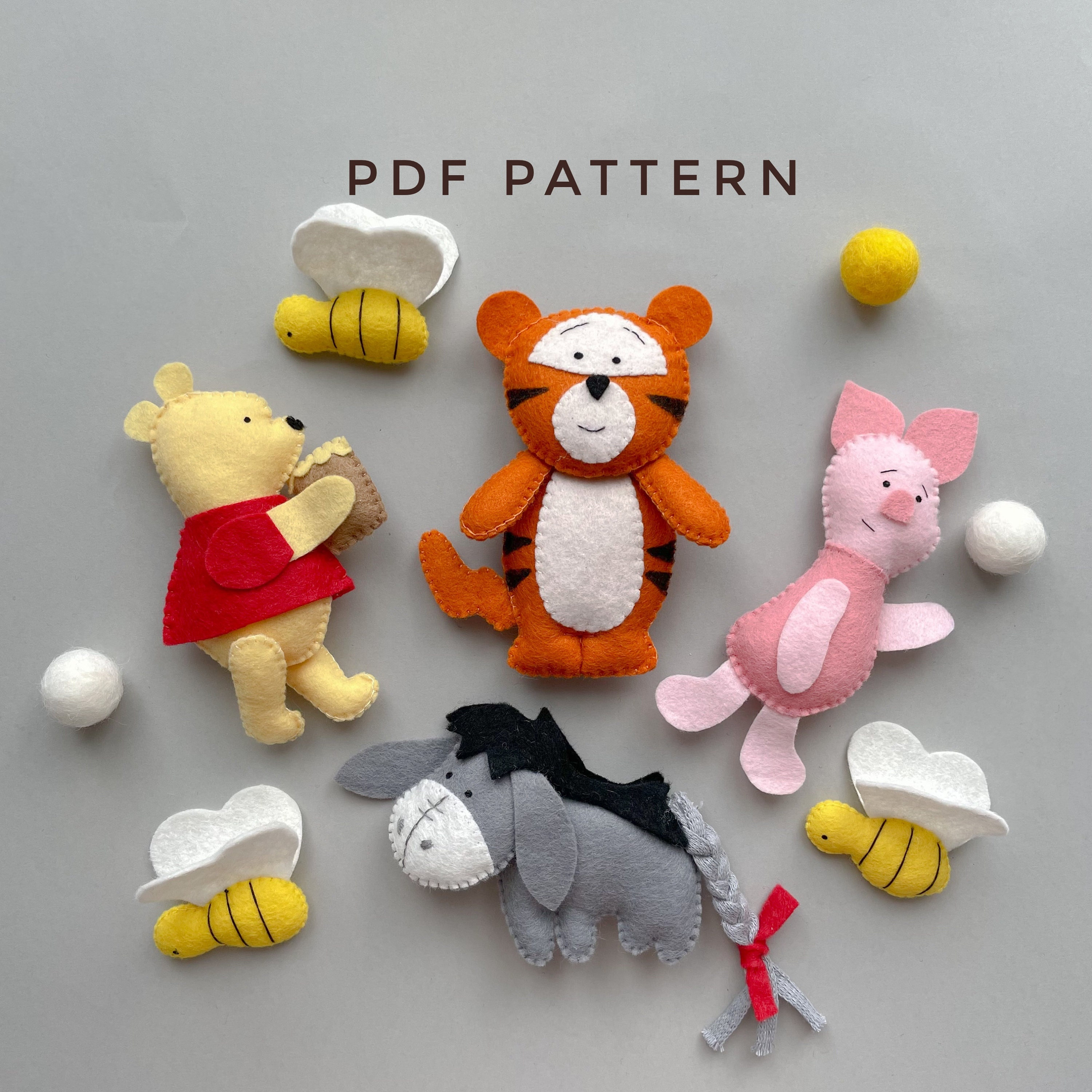 puchi❤︎pooh　わんこ服　ハンドメイド Winnie the Pooh Felt Pattern, Set of 5 PDF Plushie Pattern