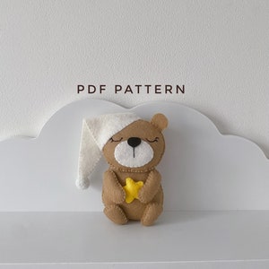 Bear ornament PDF pattern felt ornament teddy bear plushie baby shower woodland mobile pattern digital downloading funny ornaments