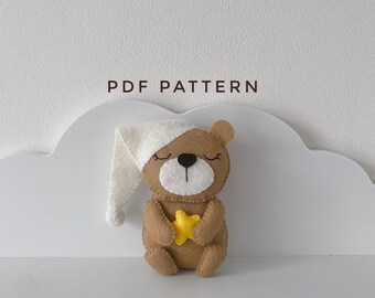 Bear ornament PDF pattern felt ornament teddy bear plushie baby shower woodland mobile pattern digital downloading funny ornaments