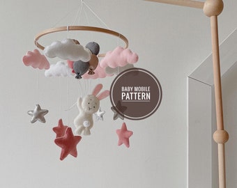 Kaninprydnad filt PDF-mönster babymobil kaninplyschmönster kawaii plysch babyshower-presentidé DIY babymobilhandledning