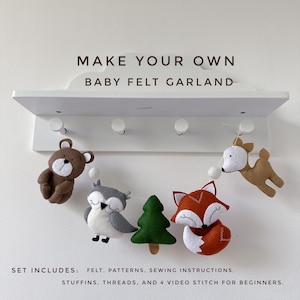 Make your own baby felt garland DIY kit nursery mobile Baby shower favors Fox ornament felt craft supplies baby mobile woodland DIY nursery