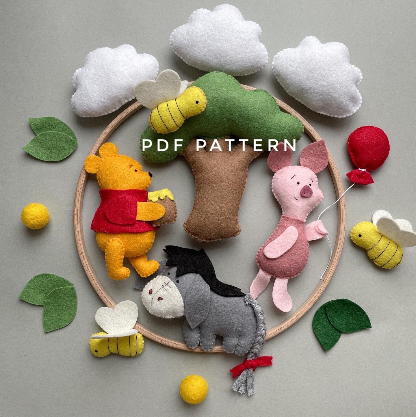 Winnie the Pooh Felt Pattern, Set of 5 PDF Plushie Pattern