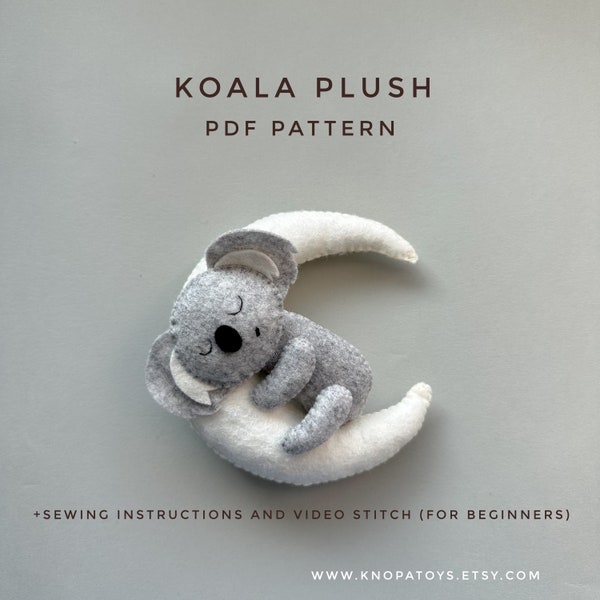 Koala peluche pdf patrón koala oso adorno hecho a mano peluche bebé patrón móvil lindo adorno baby shower invitar animales de fieltro adorno de luna