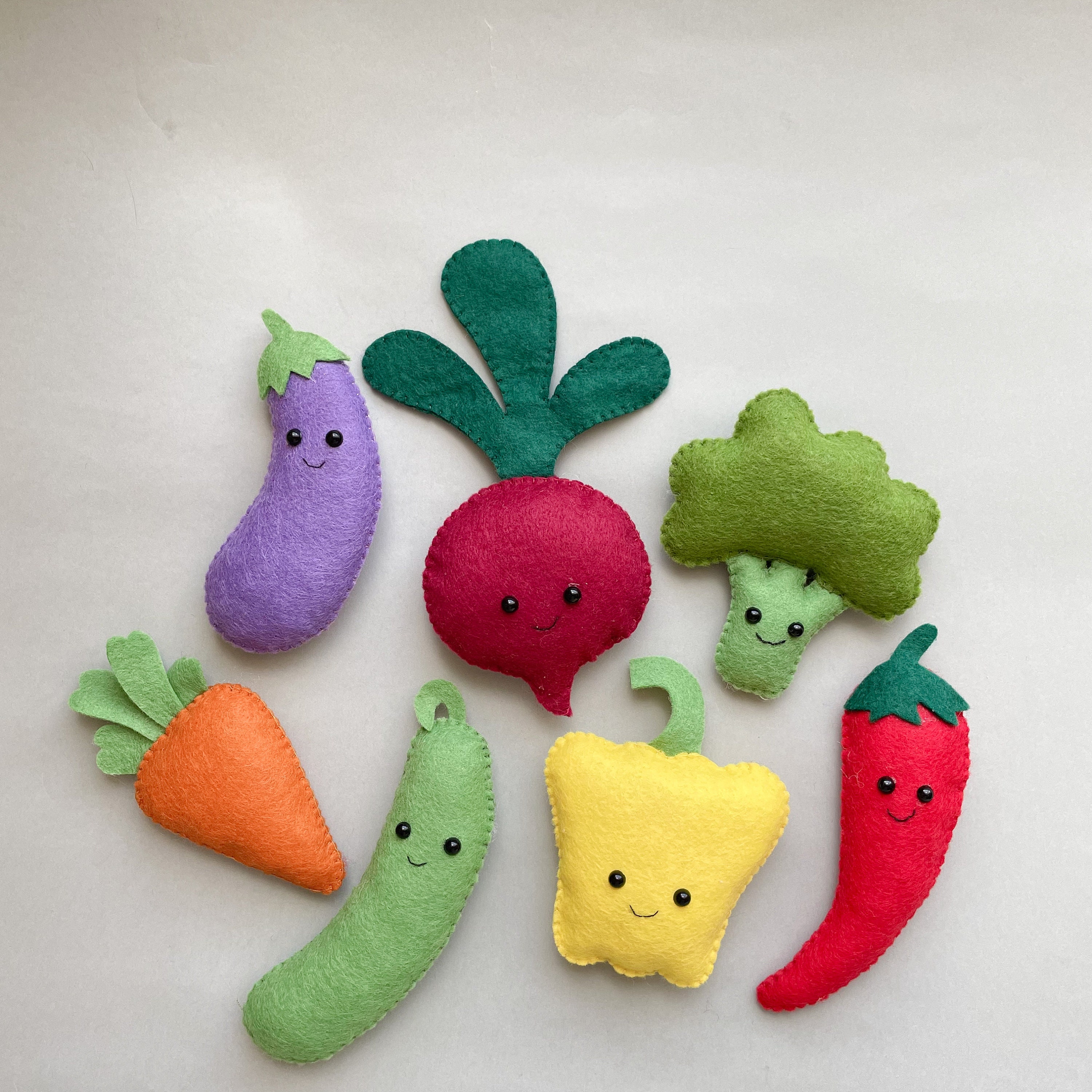 Set of 7 Vegetables Pattern, Easy PDF Sewing Pattern, Play Food