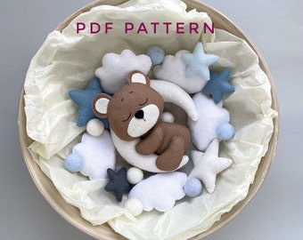 Bear ornament Bear moon PDF Pattern pdf sewing pattern woodland animals Digital Downloads plush pattern baby mobile pattern
