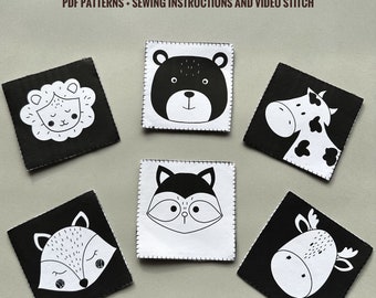 Cartões de feltro montessori de alto contraste, padrão em pdf e tutorial como fazer cartões montessori para impressão de berçário de bebês, atividades para crianças