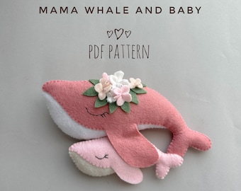 Set of 2 pdf felt Whale plushie pattern kawaii under the sea animals ornament cute baby mobile pattern whale decor baby shower gift baby