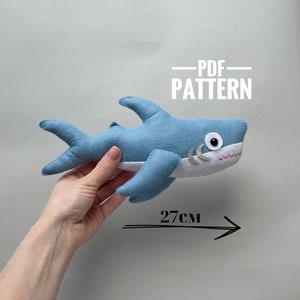Hai-Plüschtier, PDF-Muster, Filz-Ornament, Kawaii-Plüsch, Hai-Ornament, Baby-Kinderzimmer-Dekoration, Hai-Filzmuster, Baby-Hai-Geburtstag, süßes Plüschtier
