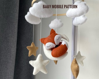 Baby mobile nursery PDF pattern fox ornament plushie pattern fox plush pattern do it yourself mobile baby woodland animals ornament digital