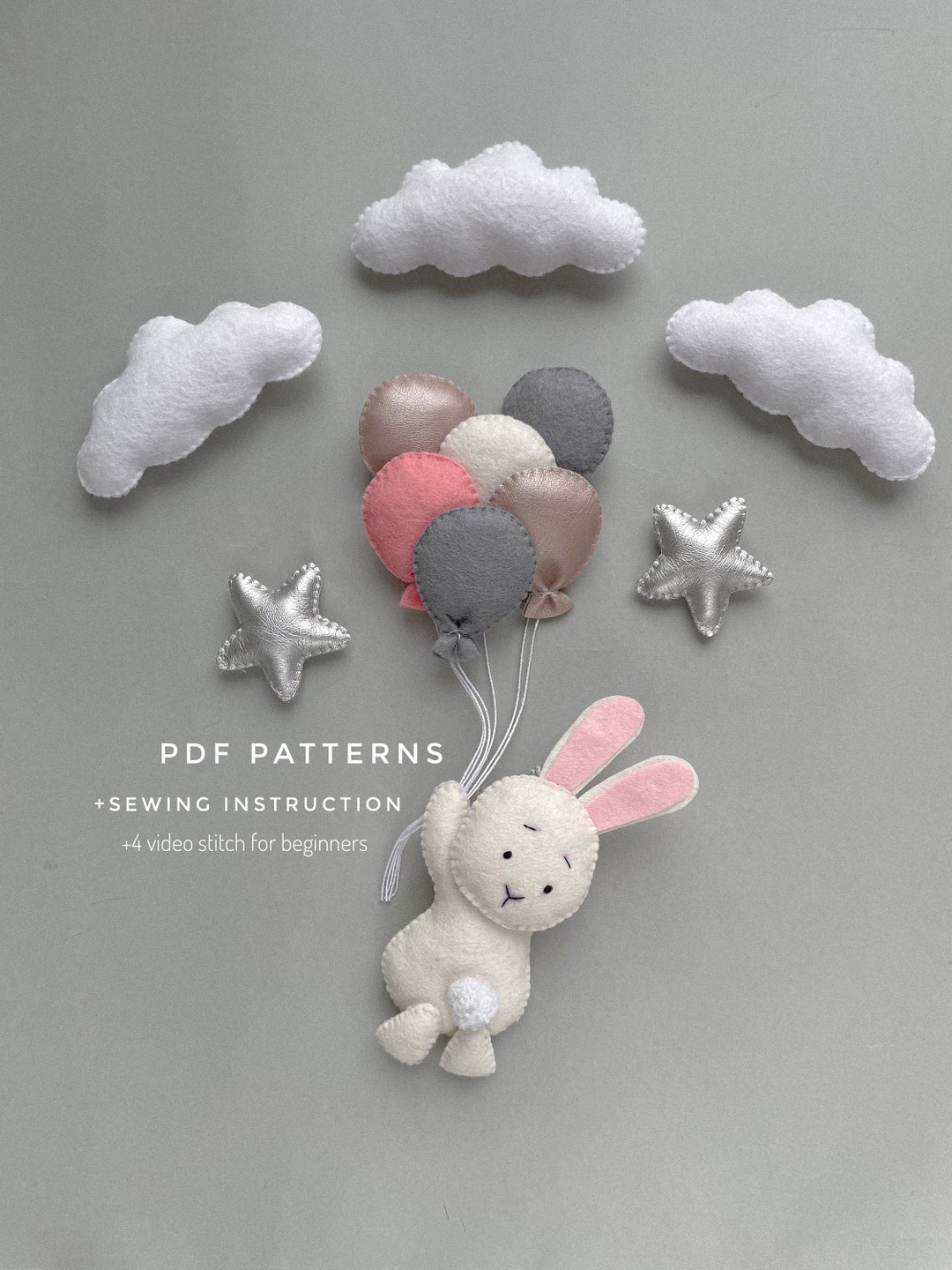 Felt Sewing Pdf Pattern Bunny Plush Pattern Kawaii Plushie Ornament ...