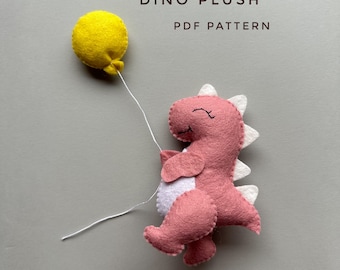 Dinosaur and balloon pdf pattern felt sewing Dino Rex plush pattern cute baby ornament dinosaur toy gift birthday handmade kawaii plush