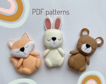 Set of 3 woodland animals PDF Pattern,forest pattern,Digital Download,Banny Fox Bear plush pattern,felt animals,plushie pattern,cute animals
