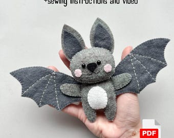 Bat pdf pattern Halloween plush felt Halloween cute decor home handmade kawaii plushie toy funny ornaments cute Halloween garland bat plush
