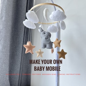 Make your own crib mobile baby DIY kit nursery mobile shower favors elephant ornament felt craft supplies baby mobile woodland DIY mobile