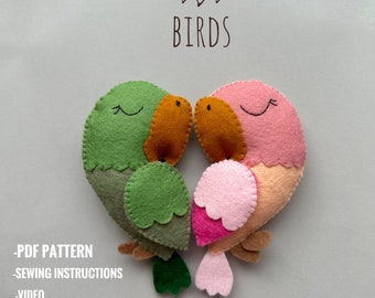 Conjunto de 2 patrones pdf Adorno del Día de San Valentín Patrón de felpa de loro adornos de pájaros lindos juguetes de peluche tutorial día de San Valentín regalo hecho a mano