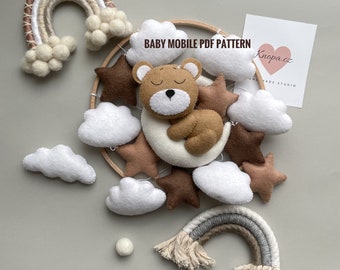 Baby mobile pattern Bear ornament Bear moon PDF Pattern pdf sewing pattern woodland animals Digital Downloads plush pattern