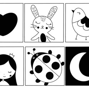 Cartões sensoriais preto e branco de alto contraste para bebês, download digital de flashcards Montessori, brinquedo de desenvolvimento para recém-nascidos, presente para chá de bebê imagem 2