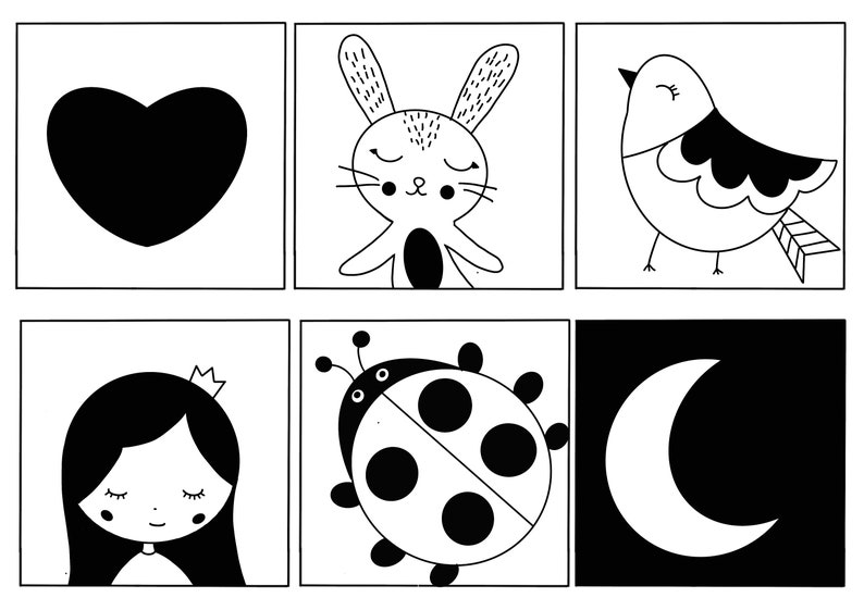 Cartões sensoriais preto e branco de alto contraste para bebês, download digital de flashcards Montessori, brinquedo de desenvolvimento para recém-nascidos, presente para chá de bebê imagem 2