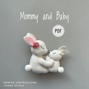 Bunny plush felt sewing pdf pattern cute ornament woodland animal stuffed bunny plushie pattern kawaii plush baby mobile pattern handmade