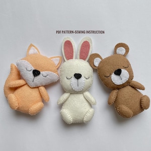 Felt Woodland animals PDF pattern DIY baby mobile pattern felt tutorial nursery decor for baby shower bear ornament plushie pattern