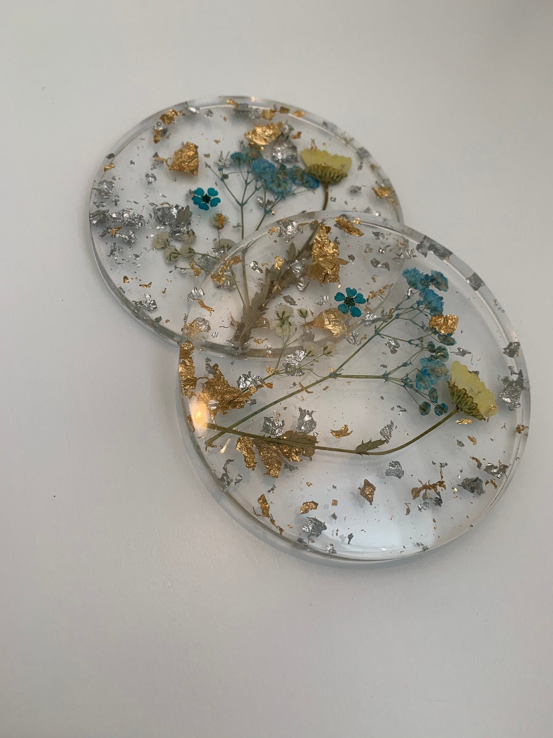 Custom Made Resin Coasters with Dried Flowers and Metallic Etsy