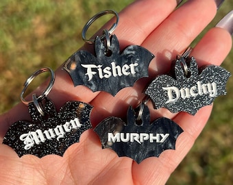 Custom Bat Pet ID, Personalized Spooky Pet Tag, Gothic Bat Acrylic Pet Tag