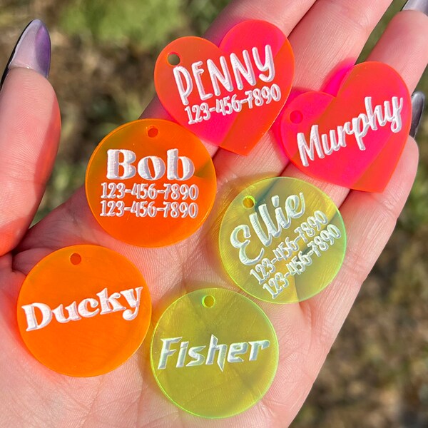 Bright Fluorescent Pet ID Tag, Neon Pet ID, Custom Acrylic Pet Tag