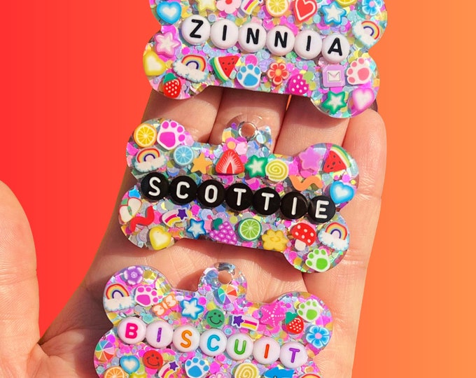 Custom Resin Pet ID Tags With Letter Beads, Personalized Key Chains - Etsy
